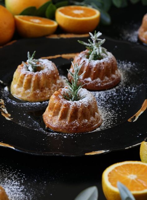 A decadent festive dessert or tea time treat, Sticky Olive Oil and Honey Cakes drenched in a Citrus and Rosemary infused syrup. Rustic Recipes, Olive Oil Recipes, Honey Yogurt, Festive Desserts, Olive Oil Cake, Honey Cake, Little Cakes, Moist Cakes, Izu