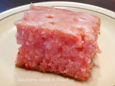 http://lynn-southernwithatwist.blogspot.com/2015/09/strawberry-cake-with-powdered-sugar.html Strawberry Glaze Recipe For Cake, Strawberry Cake Icing, Strawberry Cake Mix Recipes, Southern With A Twist, Strawberry Poke Cake, Strawberry Sheet Cakes, Strawberry Poke Cakes, Powdered Sugar Icing, Powdered Sugar Glaze