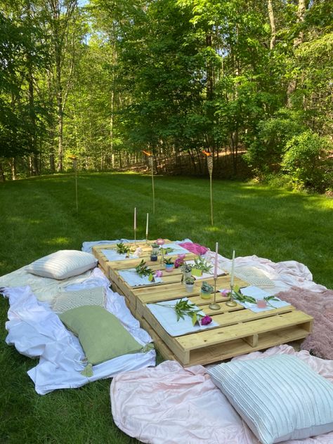 Picnic With Table, Outdoor Picnic Bachelorette Party, Cute Park Birthday Party, Picnic Table Party Decor, Cute Girls Picnic Ideas, Outdoor Picnic Bridal Shower Ideas, Bachelorette Party Ideas Picnic, Low Picnic Table Outdoor Parties, Picnic Aesthetic With Table