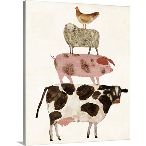 Stacked Farm Animals, Animals Art, Wall Art Plaques, Lithograph Print, Textured Wall Art, Trademark Fine Art, Wood Print, Wood Wall Art, Farm Animals