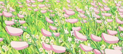 Pink Anime Flowers, Google Backgrounds, 하울의 움직이는 성, Castle Background, Pink Anime, Summer Banner, Banner Gif, Flower Studio, Pink Garden