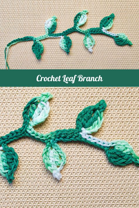 Crochet Plant Vines Free Pattern, Leave Garland Crochet, Leaf Garland Crochet Pattern, Crochet Leaves Wall Hanging, Crochet Leaf Stem Free Pattern, Crochet Leaf Chain Free Pattern, Crochet Leaf Crown, Crochet Leaf Branch, Crochet Flower Vines Free Pattern