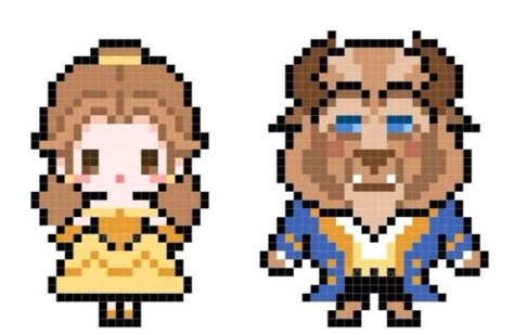 Beauty And The Beast Pixel Art, Beauty And The Beast Perler, Princess Pixel Art, Pixel Cartoon, Pixel Art Disney, Disney Pixel Art, Modele Pixel Art, Disney Cross Stitch Patterns, Graph Paper Drawings