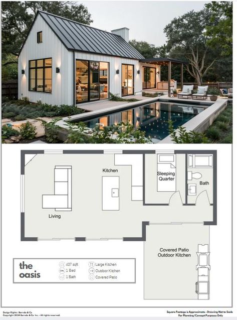 Introducing “the oasis” our first release of pool house floor plan designs. All floor plans are customizable and for inspiration only #barndoandco #barndobuilding #barndominiumlifestyle #barndoenvy #poolhouse #poolhousedesign #barndopoolhouse #metalbuildings #everythingbarndo Small Pool And Pool House, Pool Casita Ideas, Pool House Barndominium, Barndominium Pool House, 1 Bedroom Pool House Plans, Modern Farmhouse Pool House, Two Bedroom Pool House, 1 Bedroom Pool House, Metal Pool House