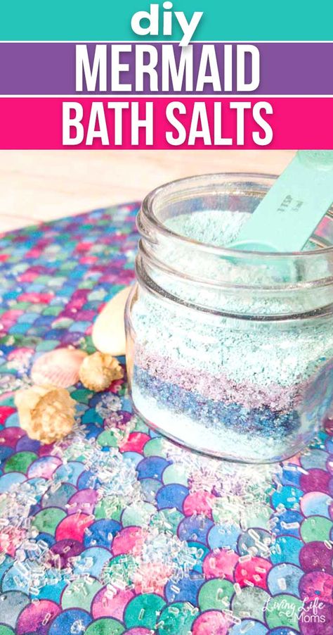 Mermaid Crafts For Kids, Bath Salts Diy Recipes, Homemade Bath Salts Recipe, Homemade Bath Salts, Mermaid Bath, Bath Salts Recipe, Diy Mermaid, Bath Salts Diy, Bath Fizz