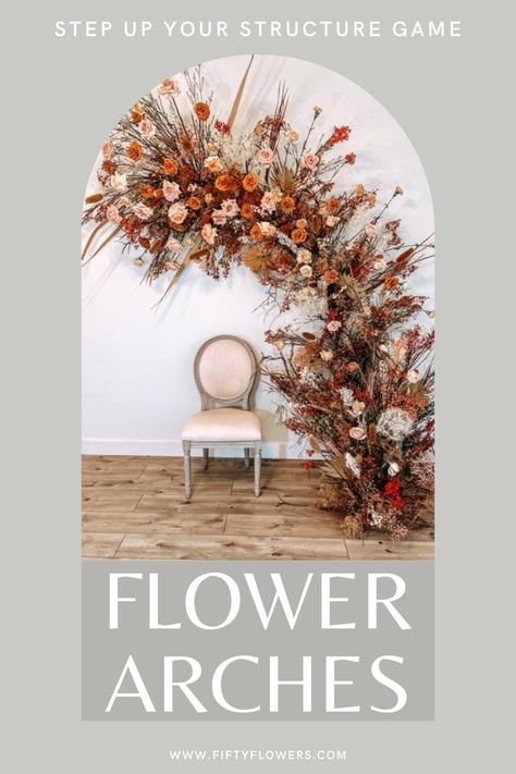 Diy Faux Flower Arch, Fall Flower Arch, Flower Arch Ideas, Flower Arches, Wedding Necessities, Flowers Last Longer, Diy Wedding Arch, Arch Ideas, Red Autumn