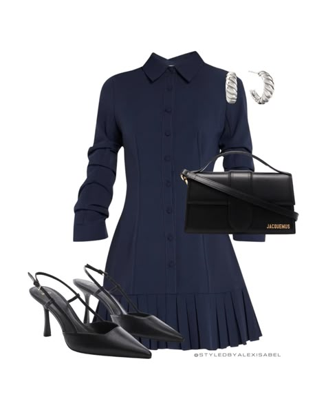 Blue Bag Outfit, Polyvore Outfits Fall, Navy Dress Outfits, Navy Blue Outfit, Blue Dress Outfits, Navy Blue Mini Dress, Navy Outfit, Cinq A Sept, Sofia Richie