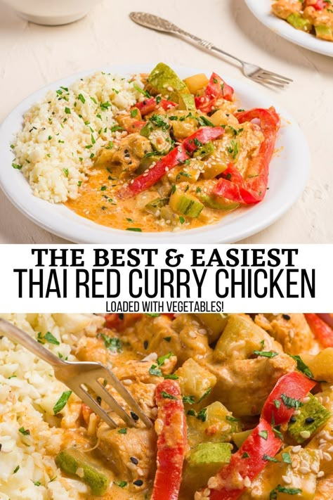 Crock Pot Red Curry Chicken, Thai Red Curry Crockpot Recipes, Thai Red Curry Chicken And Vegetables, Easy Red Curry Recipe, Easy Thai Curry Recipes, Red Curry Chicken Recipes, Thai Chicken Curry With Coconut Milk, Red Coconut Curry Chicken, Coconut Red Curry Chicken