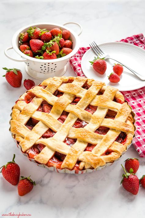 This Classic Strawberry Pie is the perfect summer dessert recipe made with an all-butter crust and fresh strawberries. It's a simple pie recipe that's easy enough for anyone to make - even beginners! Be sure to follow my pro tips below for the perfect old fashioned strawberry pie! Recipe from thebusybaker.ca! #pie #strawberries #strawberrypie #homemade #homesteading #oldfashionedpie #classicrecipe #homemade #dessert #simple #fruit #berries Simple Pie Recipe, Perfect Old Fashioned, Easy Strawberry Pie, Fruit Pie Recipe, Simple Pie, Pineapple Dessert, Strawberry Pie Recipe, Dessert Pie Recipes, Butter Crust