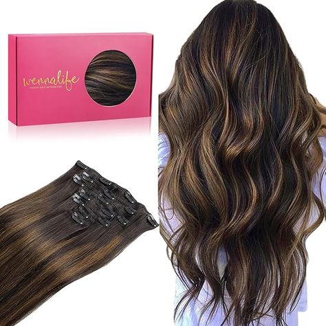 WENNALIFE Clip in Human Hair Extensions, 18 Inch 120g 7pcs Dark Brown to Chestnut Brown Balayage Hair Extensions Clip In Human Hair Remy Clip in Hair Extensions Real Human Hair Double Weft Chestnut Brown Balayage, 16 Inch Hair Extensions, Brown Balayage Hair, Balayage Hair Extensions, Chestnut Brown Color, Hair Extensions Clip, Extensions Clip In, Hair Silky, Real Human Hair Extensions