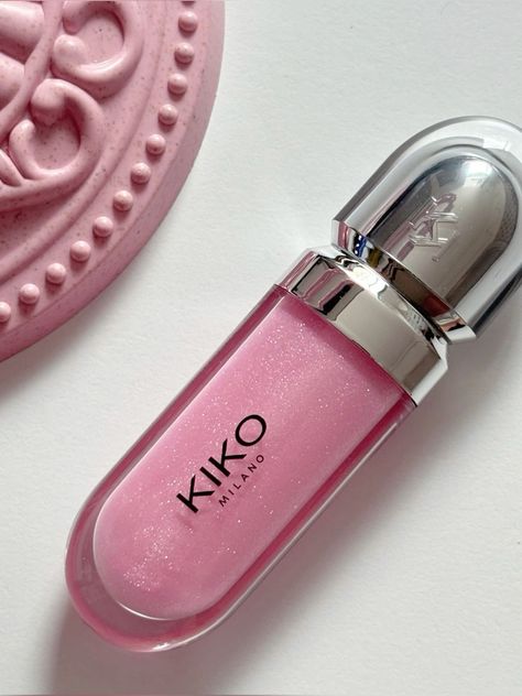 Kiko Glittery Pink Lip Gloss in a sleek tube, showcasing a vibrant pink shade with sparkling glitter, perfect for adding shine and color to lips. Kiko Pink Lipgloss, Kiko 05 Gloss, Kiko Hydra Lipgloss, Marceline Makeup, Kiko Milano Lipgloss, Kiko Lip Gloss, Baby Pink Lipstick, Kiko Lipstick, Makeup Kiko