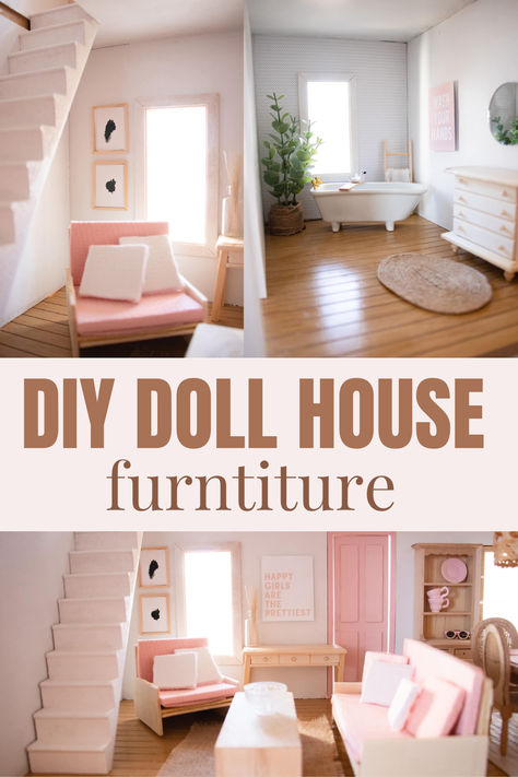 dollhouse miniatures Diy Doll Changing Table, Make Dolls House Furniture, Redo Doll House, Lol Dollhouse Makeover, Hobby Lobby Dollhouse Ideas, Michaels Dollhouse Diy, Dollhouse Kit Bashing, Kidkraft Dollhouse Makeover Diy, Painting Dollhouse Furniture