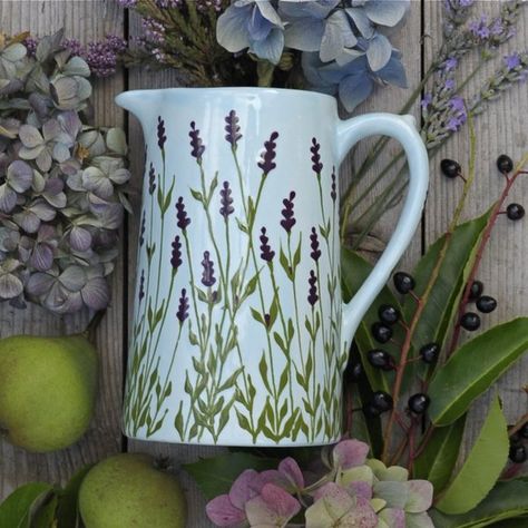 Lavender Milk, Lavender Paint, Cerámica Ideas, Pottery Painting Designs, Keramik Design, Pottery Jug, Earthenware Clay, Ceramic Pitcher, Pottery Designs