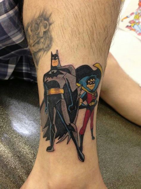 Bruce Timm Batman and Robin Batman And Robin Tattoo, Robin Tattoo Ideas, Bruce Timm Batman, Robin Tattoos, Robin Tattoo, Dc And Marvel, Tattoos Pinterest, Batman Tattoo, Bruce Timm