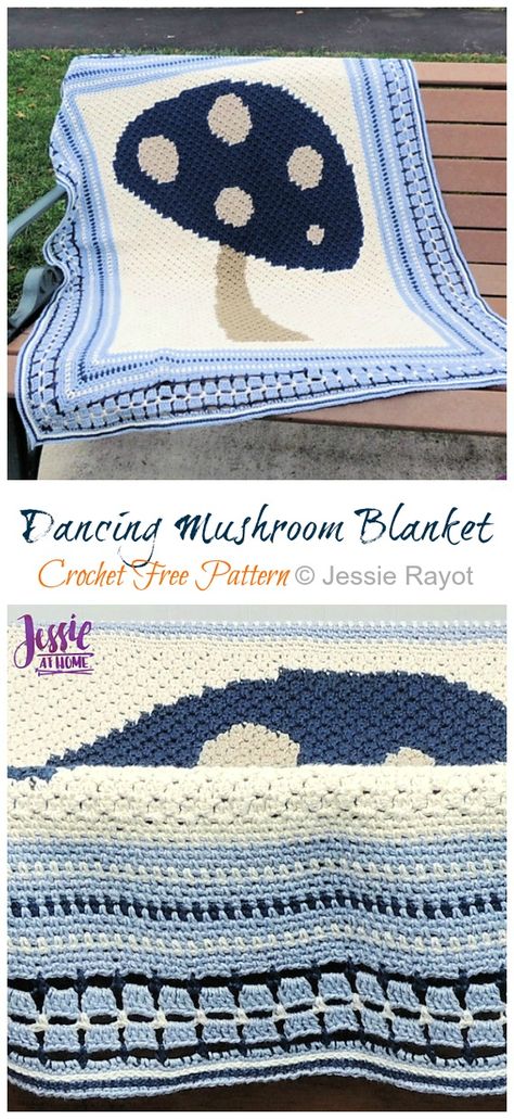 Dancing Mushroom Blanket Crochet Free Pattern - Crochet & Knitting Fun Crochet Blanket, Dancing Mushroom, Crochet Zig Zag, Mushroom Blanket, Crochet Blanket Free, Crochet A Blanket, Zig Zag Crochet, C2c Crochet Blanket, Crochet Mushroom