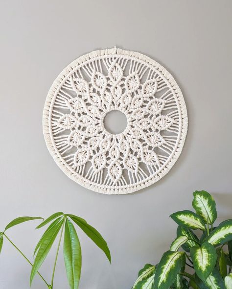 If you saw my previous reel, this is the macrame mandala wall hanging I was working on. This is definitely my new favorite mandala design.🤍 I'm super busy right now getting ready for art festivals and markets, BUT this design will soon be available in my ETSY shop as a made to order wall hanging. So stay tuned because I will post when the shop has been updated and this will be available. Mandala Macrame Wall Hanging, Semi Lunar Macrame Wall Hanging, Lotus Macrame, Lotus Flower Macrame Wall Hanging, Macrame Half Mandala, Large Mandala, Macrame Mandala, Mandala Wall Hanging, Mandala Wall