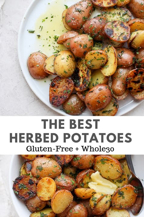 Whole 30 Potatoes, Baby Potato Recipes, Wooden Skillet, Herbed Potatoes, Sauteed Potatoes, Whole30 Dinners, Gluten Free Potatoes, Baby Potatoes, Potatoes Recipe