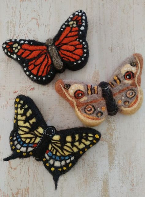 Hand made Butterflies made from needle felting wool on a styrofoam base. Made with realistic patterns of popular butterflies. Available in my Etsy shop. Butterfly Needle Felting, Needle Felt Butterfly, Needle Felted Butterflies, Needle Felted Butterfly, Felted Butterflies, Felted Butterfly, Felting Patterns, Felt Butterfly, Eastern Tiger Swallowtail