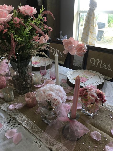 Pink Long Table Decor, Pink Candles Table Decor, Pink Feather Table Decor, Coquette Table Set Up, Light Pink Table Runner Wedding, Pink Table Decorations, Pink Picnic, Pink Table Settings, Spiritual Shop