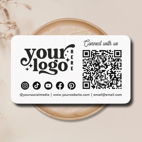 $33.35 | Connect with us Social Media QR Code White | Tarjetas de negocios | connect with us, social media, qr code, business logo, modern bold, social media icons, trendy business card, instagram tiktok facebook youtube, digital virtual, white Business Card Instagram, Happy Branding, Innovative Business Cards, Trendy Business Cards, Qr Code Business, White Business Card, Business Card Inspiration, Business Company, Unique Business