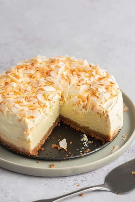 This coconut cheesecake is so rich and creamy, you won't believe it is keto! Made with simple ingredients, it's an elegant dessert that is sure to impress! Coconut Cheese, Cheesecake Ideas, Coconut Cream Frosting, Dairy Free Cream Cheese, Coconut Cheesecake, Coconut Ice Cream, Elegant Desserts, Buttery Cookies, Unsweetened Coconut