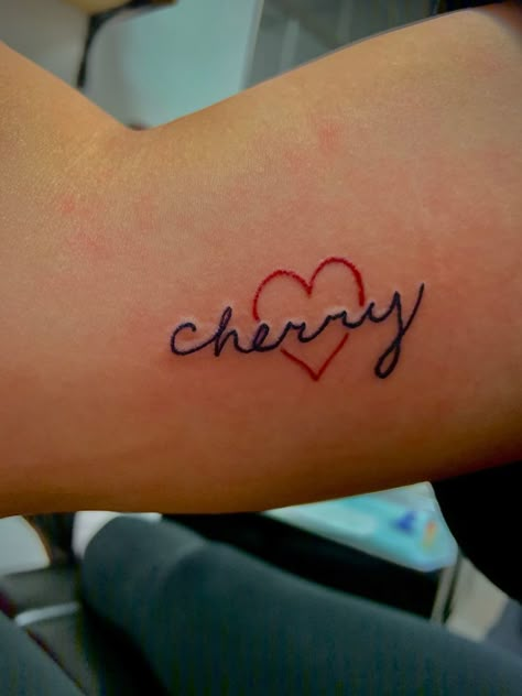 cherry heart tattoo Cherry Tattoo Lana Del Rey, Cherry Harry Styles Tattoo, Harry Styles Cherry Tattoo, Lana Inspired Tattoo, Cherry Heart Tattoo, Cherry Tattoo Design, Lana Del Rey Tattoo Ideas, Lana Tattoo, Harry Styles Cherry