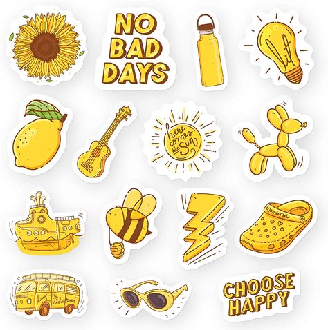 RipDesigns - 15 Yellow Stickers for Water Bottles, Laptops (Series 18) Seni Resin, Vsco Girl Aesthetic, Kpop Stickers, Preppy Stickers, Homemade Stickers, Cute Laptop Stickers, No Bad Days, Stickers Kawaii, Bee Sticker