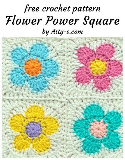 Flower Archives : Page 2 of 5 : Free Crochet Patterns Free Crochet Pattern Flower, Crochet Pattern Flower, Granny Square Pattern Free, Crochet Flower Squares, Design Kitchen Ideas, Wall Hanging Designs, Crochet Wall Hangings, Crochet Granny Square Blanket, Crochet Hexagon