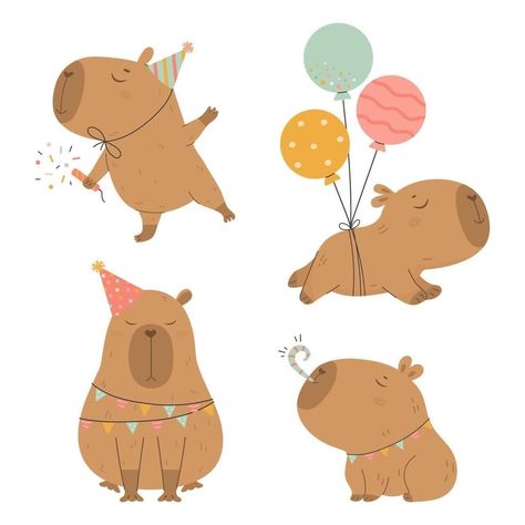 Capybara Happy Birthday, Capybara Birthday, Funny Capybara, Cartoon Clip, Cute Small Animals, Birthday Clipart, Milestone Cards, The Funny, Paper Tags