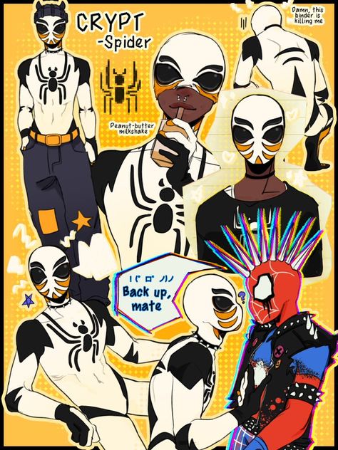 Golden Orb Weaver Spidersona, Chinese Spidersona, Spidersona Oc Challenge, Spiderman Character Sheet, Types Of Spiderman, Spider Oc Design, Spider Man Ocs, Spider Inktober, Spider Suit Design