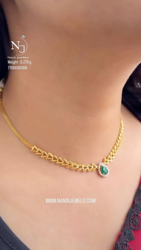 Emerald Pendant Gold Necklace From 'Nandi Jewels' • South India Jewels Antic Jewellery, Gold Pearl Necklace, Emerald Pendant, Rich Green, South India, Pendant Gold, Indian Jewellery, Gold Pendant Necklace, Gold Plated Jewelry