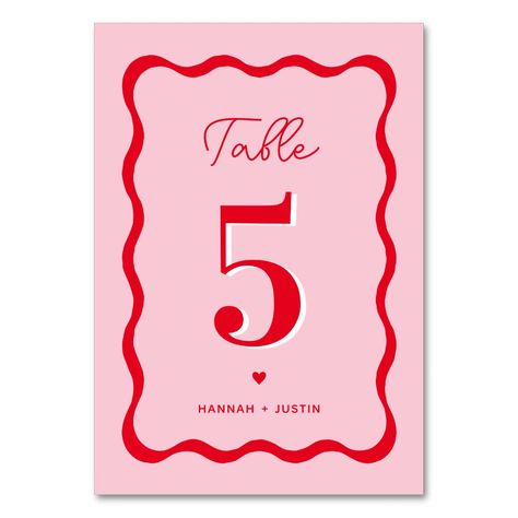 Red Sign, Retro Table, Wedding Table Number, Wedding Prints, Table Number, Wedding Table Numbers, Pink And Red, Table Numbers, Future Wedding