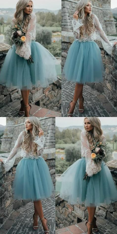 Long Sleeves Homecoming Dress, Homecoming Dress Long, Tull Dress, Prom Dress Two Piece, Dresses Two Piece, Lace Homecoming Dress, Two Piece Dresses, Gonna In Tulle, Long Sleeve Homecoming Dresses