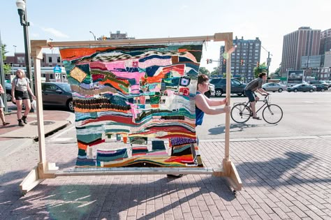 'WOVEN Community' by Andrea Vail. Check out http://bit.ly/1PPSKTc to learn more! #Fiberartnow #FiberFriends Map Installation, Fiber Art Projects, People Working Together, Textile Museum, Textiles Projects, Textiles Techniques, Textile Fiber Art, Art Event, By Terry