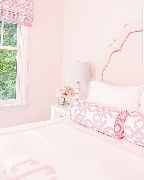 Pink Headboards, Pink Girls Room, Pink Painted Walls, Light Pink Walls, Pink Headboard, Pink Girl Room, Bedroom Wall Designs, Painted Walls, Wall Paint Designs