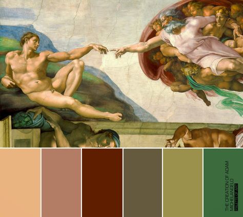 Palette - The Creation of Adam by Michelangelo Cultural Aesthetic, Chapel Ceiling, Rome Ancient, Sistine Chapel Ceiling, Ancient World History, The Creation Of Adam, Ancient World, Sistine Chapel, Design Program