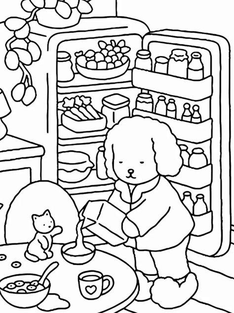 Bobbie Goods Coloring Pages with Whimsical Designs 🎨🌟 - Coloringpagesforkids.net Coloring Sheet Printable, Bobbie Goods Printable, Bobby's Goods Coloring Book, Bobby Brown Coloring Pages, Bobby Goods Coloring Pages, Transparent Coloring Pages, Simple Cute Coloring Pages, Labubu Coloring Page, Cute And Cozy Coloring Pages