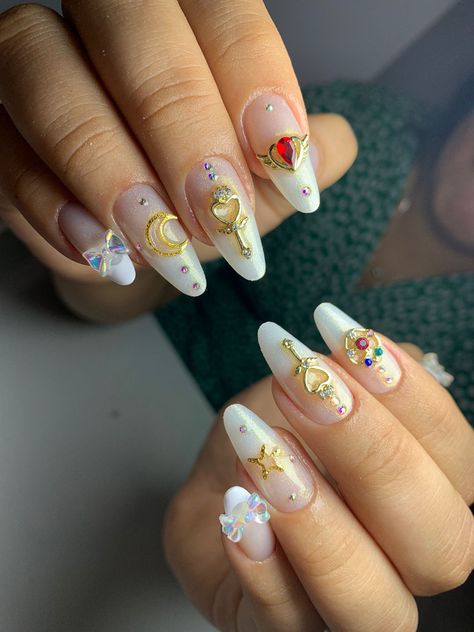 Sailor moon nails Salior Moon Nail Design, Sailormoon Nail Design, Sailor Moon Themed Nails, Sailor Jupiter Nails, Sailor Mars Nails, Sailor Moon Nails Acrylic, Sailor Moon Nails Design, Sailor Moon Inspired Nails, Uñas Sailor Moon