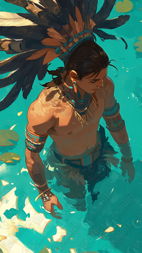 Aztec Eagle Knight bathing Aztec Oc, Aztec Character Design, Aztec Character, Aztec Eagle Warrior, Mesoamerican Art, Aztec Gods, Aztec Eagle, Aztec Artwork, Aztec Culture