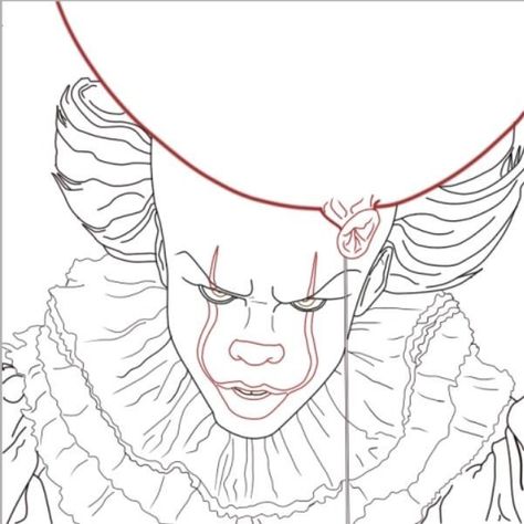 Pennywise Art Drawing, Drawings Of Pennywise, Horror Movie Characters Drawing Outline, Pennywise Coloring Pages, Chucky Drawing Outline, It Sketches Clown, How To Draw Pennywise, Horror Tattoo Stencil Outline, Pennywise Outline