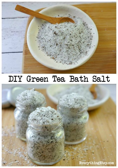 Diy Green Tea, Green Tea Bath, Tea Bath, Sweet Wedding Favors, Bath Salts Recipe, Bath Salts Diy, Essential Oils Gifts, Aromatherapy Gifts, Jelly Jars