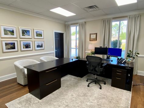 Financial Advisor Office Design, Corporate Office Decor Professional, Edward Jones Office, Financial Advisor Office, Pastor Office, Pastors Office, Lawyer Office Design, Teal Office, Doctor Office Design