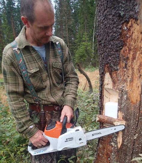 Check out this cool way to put out mineral or attractant blocks on your property for white-tailed deer with a little manly work with a chainsaw and drill. Tree Stand Hunting, Deer Attractant, Tanning Hides, Deer Food, Deer Feeders, Deer Stands, Whitetail Deer Hunting, Deer Hunting Tips, Big Game Hunting