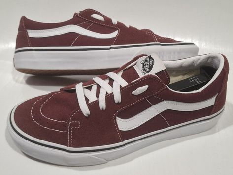 Great pair of Vans Sk8 Low (2021) in a dark red colourway, canvas and suede.  In awesome condition see pictures, the only imperfection is a slight colour run on one tongue but not visible when wearing.  Used without box. UK Size 7 US Women 9.5 US Men 8 EU 40.5 Lots more in the shop! 100% Feedback! Next working day despatch via Royal Mail! Please give us a follow, more items added daily! Please check condition and sizing before placing order! Any questions please ask! Thank You Goodbuys 😊 Vans Sk8 Low, Sk8 Low, Suede Trainers, Red Canvas, Maroon Red, Color Run, Vans Sk8, Shoes Trainers, Mens Trainers