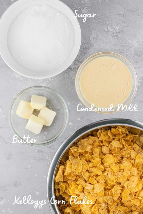 Caramel Cornflakes Treats (No-Bake) - The Foodie Kitchn Caramel Cornflake Cookies, Cornflake Crispy Treats, Millionaires Cornflakes, Cornflakes Treats, Corn Flakes Treats, Kellogs Cornflakes, Caramel Cornflakes, Corn Flake Bars, Garden Party Food Ideas