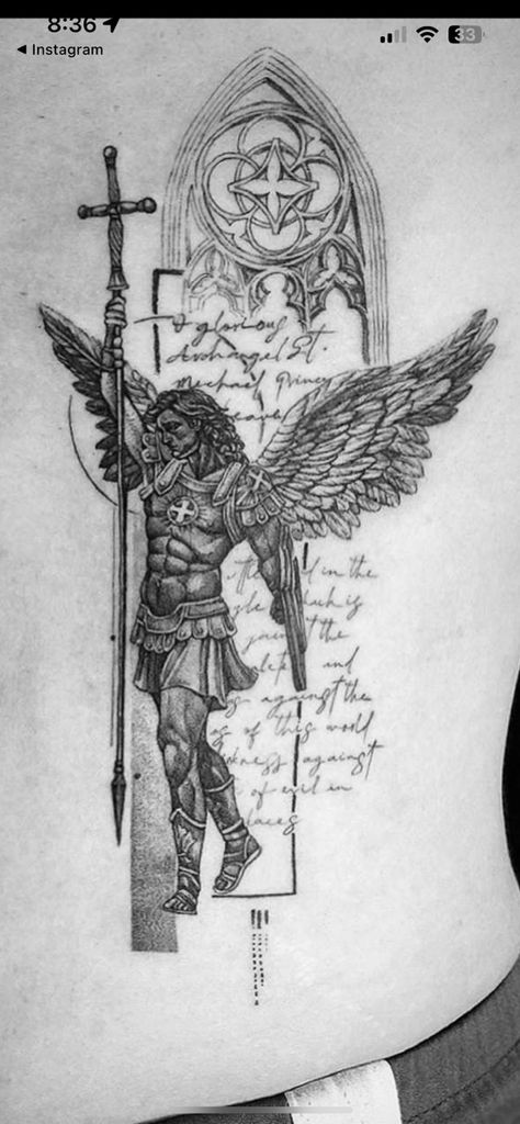 Special Operations Tattoo, The Protector Tattoo, Saint Matthew Tattoo, Angel Back Tattoo Men, Saint Judas Tattoo, Men Bible Verse Tattoos, Kingslayer Tattoo, Full Sleeve Tattoo Designs For Women, Greek God Back Tattoo