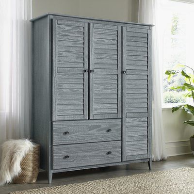 Grain Wood Furniture Greenport 3 Door Armoire Color: Brushed Gray Louvered Doors, Armoire Wardrobe Closet, Tv Armoire, Bed Platform, Diy Wardrobe, Armoires & Wardrobes, Large Shelves, Timeless Decor, Wardrobe Armoire