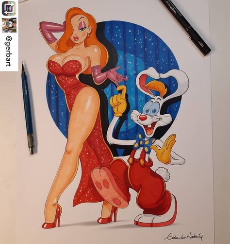 Roger X Jessica, Jessica Rabbit Cartoon Art, Roger Rabbit Tattoo, Jessica Rabbit Painting, Jessica Rabbit Fanart, Jessica Rabbit And Roger Rabbit, Roger Rabbit And Jessica, Roger Rabbit Characters, Jessica Rabbit Art