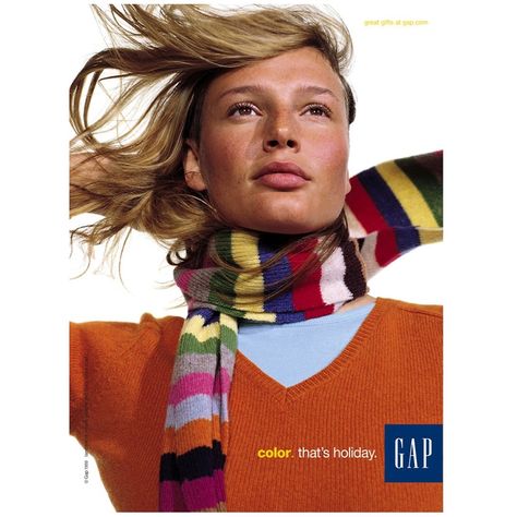 Gap November 1999 Print Ad - COLOR. THAT’S HOLIDAY! If you worked at Gap and saved the paper playlists that came with each month's CD/tape… | Instagram Gap Ads, Bridget Hall, Print Ad, Baby Gap, Print Ads, To Listen, Click The Link, Products I Love, Fashion Photography