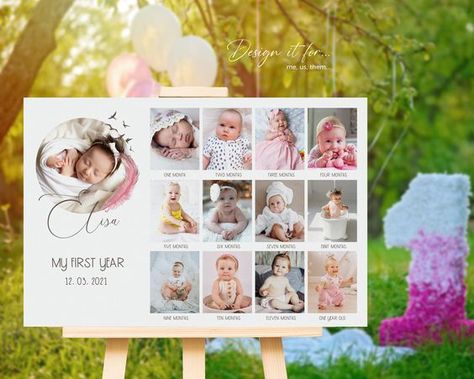 Elisa Baby's First Year Photo Poster Template, First Birthday Photo Sign, 1st Birthday Poster, Printable 1st Birthday Photo Collage 1st Birthday Photo Collage, Photo Collage Board, First Year Birthday, Wedding Photo Collage, Birthday Milestone Board, 1st Birthday Photo, Collage Foto, Birthday Photo Collage, First Birthday Photo